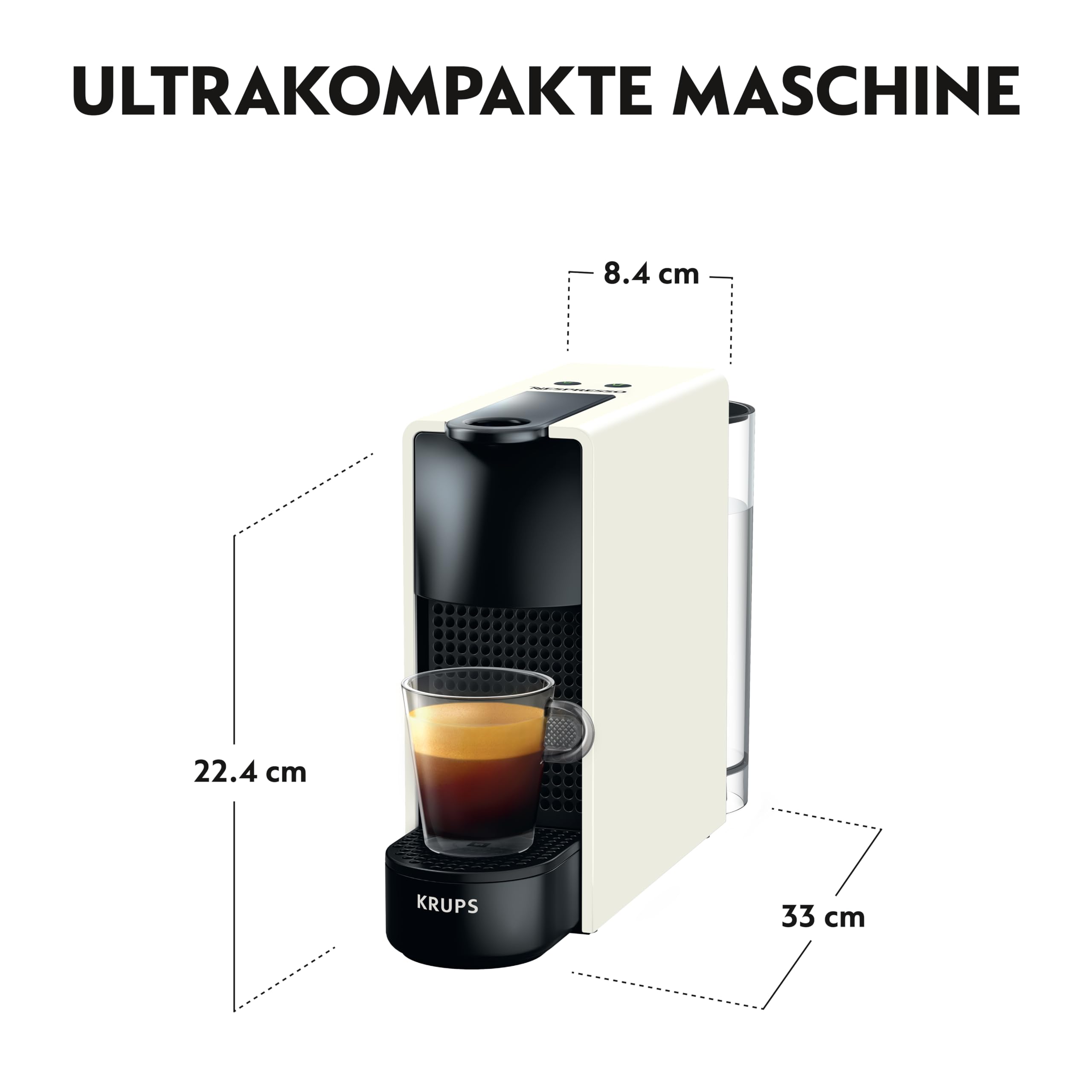 Nespresso Krups Essenza Mini Kaffeekapselmaschine – für Espresso und Lungo, 19 Bar für volles Aroma, ultrakompaktes Design in Weiß, ideal für kleine Küchen, energiesparend mit Auto-Off, Modell XN1101