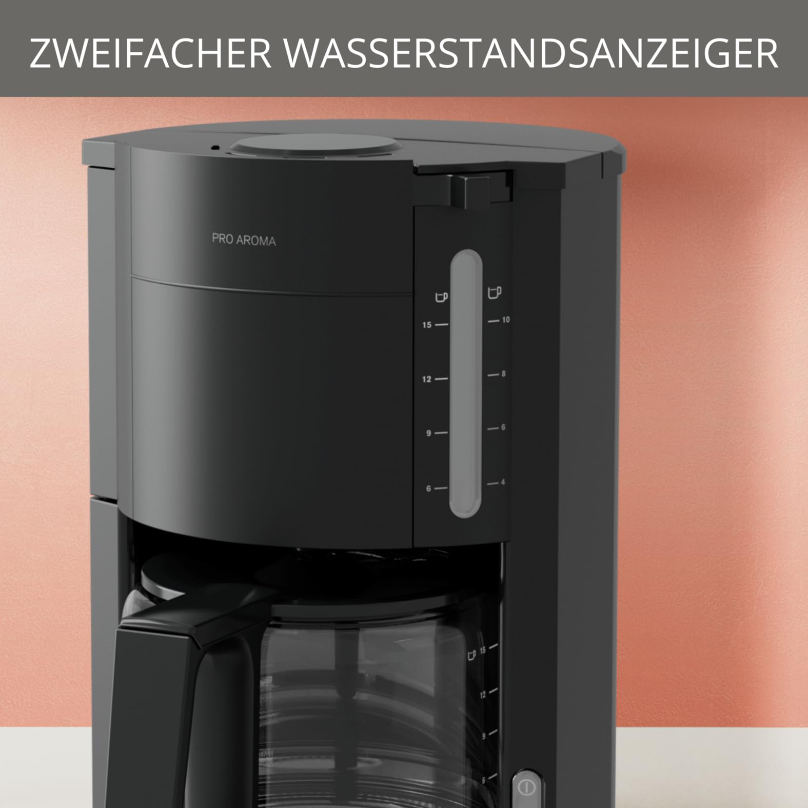Krups F30908 ProAroma Filterkaffeemaschine mit Glaskanne, 1,25L Füllmenge, 10-15 Tassen, 1050W, Schwarz