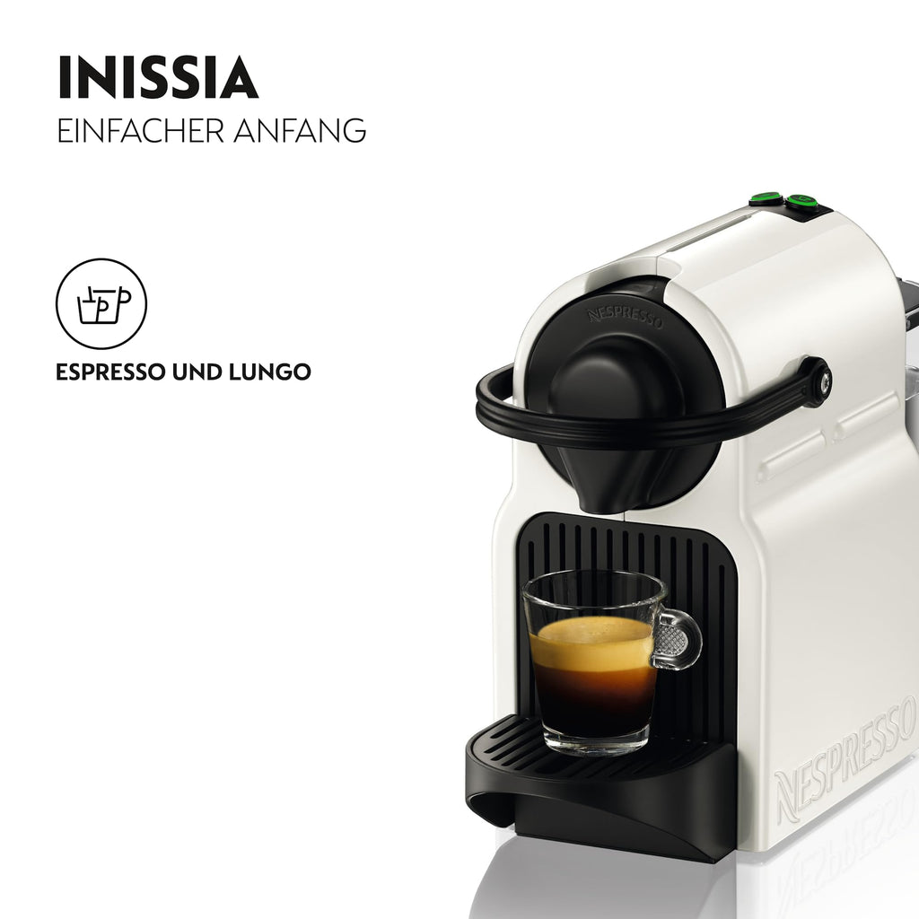 Nespresso Krups Inissia XN1001 Kapselmaschine, kurze Aufheizzeit, kompaktes Format, Kaffeemenge einstellbar, Direktwahltaste, automatischer Kapselauswurf, 0.7 L, 34.2 x 19.1 x 32.7 cm, Weiß