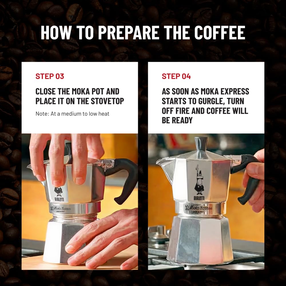 Bialetti Moka Express Ikonische Herdplatten-Espressomaschine, Aluminium, 270 ml, Silber/Schwarz