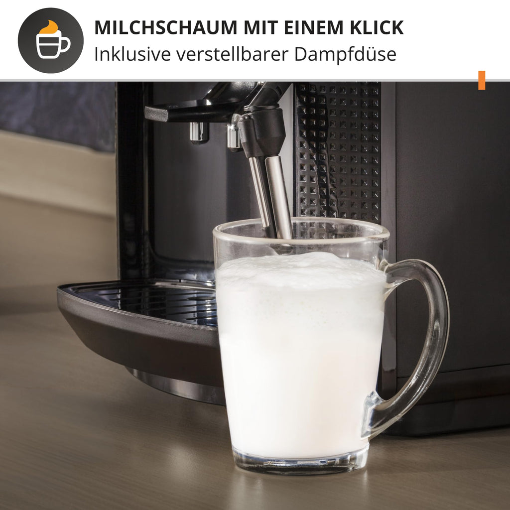 KRUPS Arabica Picto Kaffeevollautomat, kompaktes Design, einfache Bedienung, intuitiv einstellbarer Drehregler, Milchschaumdüse, 2-Tassen-Funktion, Kaffeemaschine, Schwarz, EA810870
