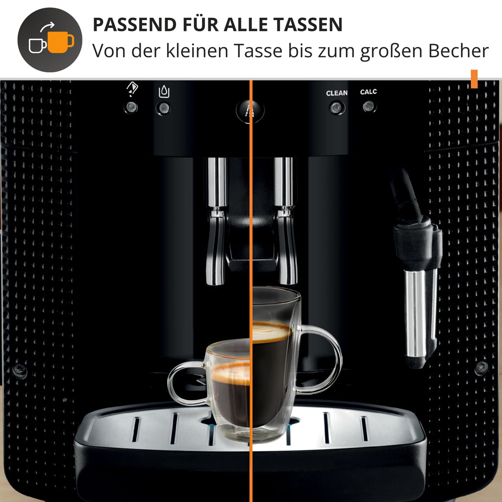 KRUPS Arabica Picto Kaffeevollautomat, kompaktes Design, einfache Bedienung, intuitiv einstellbarer Drehregler, Milchschaumdüse, 2-Tassen-Funktion, Kaffeemaschine, Schwarz, EA810870