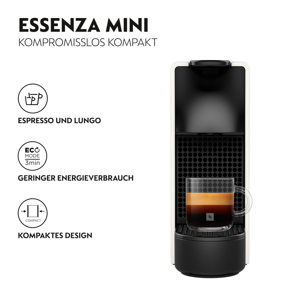 Nespresso Krups Essenza Mini Kaffeekapselmaschine – für Espresso und Lungo, 19 Bar für volles Aroma, ultrakompaktes Design in Weiß, ideal für kleine Küchen, energiesparend mit Auto-Off, Modell XN1101