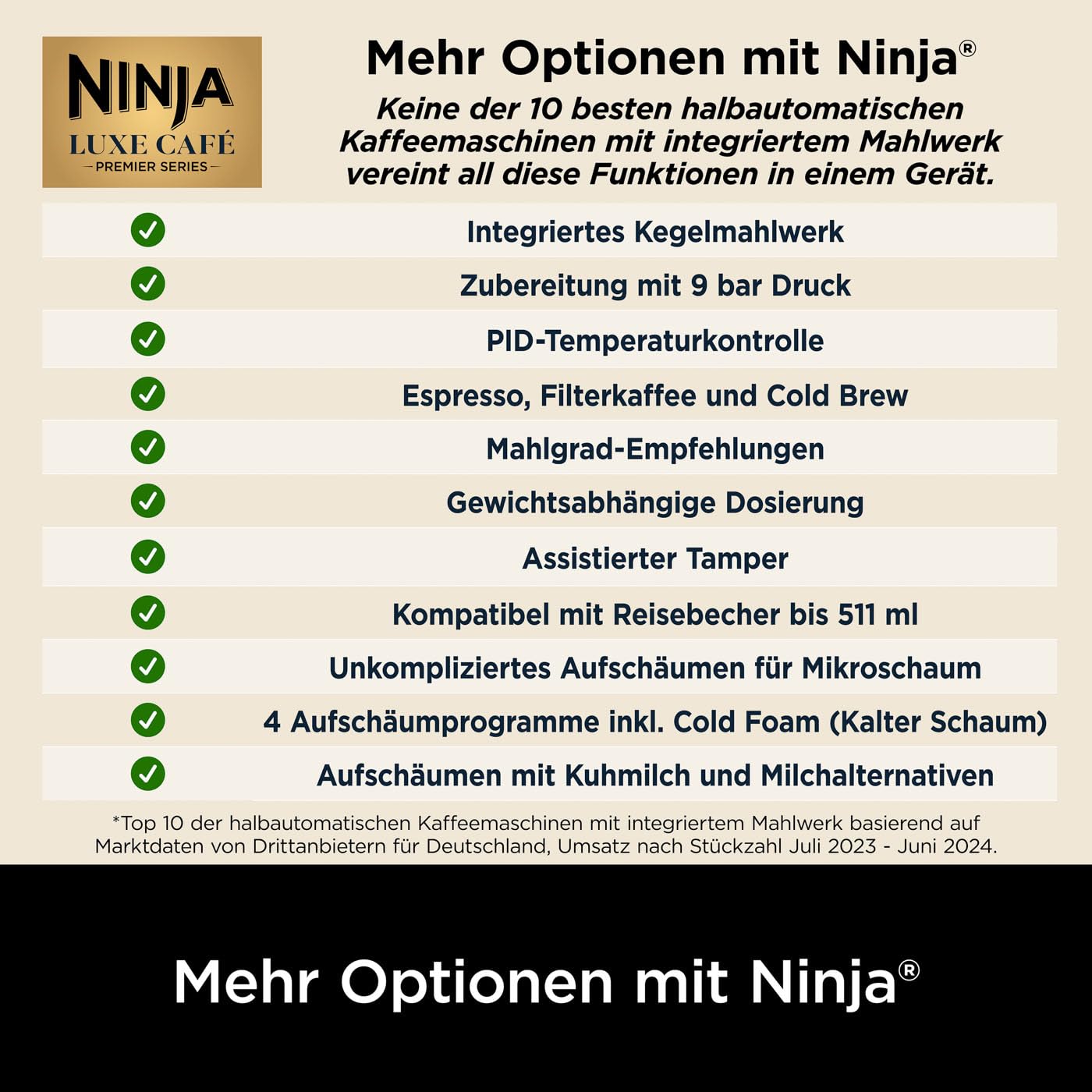Ninja Luxe Premier 3-in-1 Kaffeemaschine mit Mahlwerk, Aufschäumer für Latte, Cappuccino, Cold Brew & Espresso, bis 2 Tassen, 4 Aufschäum-Voreinstellungen, Silber