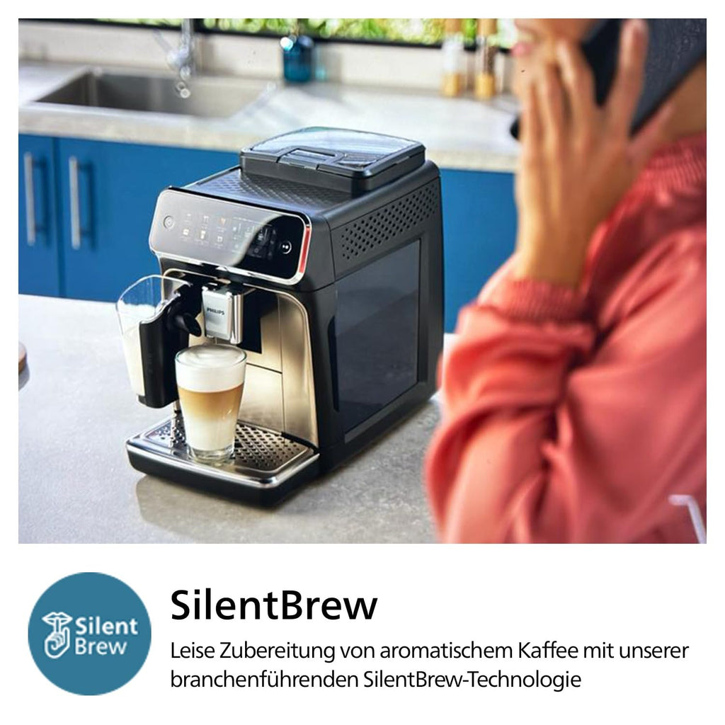 Philips 3300 Series Kaffeevollautomat - 6 Getränke, Modernes Farb-Touchscreen-Display, LatteGo-Milchsystem, SilentBrew, 100% Keramikmahlwerk, AquaClean Filter, Schwarzchrom (EP3347/90)