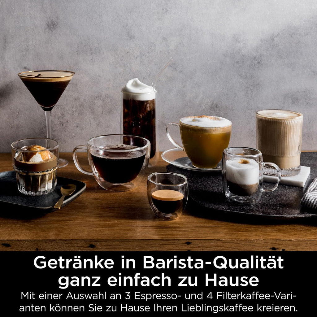Ninja Luxe Premier 3-in-1 Kaffeemaschine mit Mahlwerk, Aufschäumer für Latte, Cappuccino, Cold Brew & Espresso, bis 2 Tassen, 4 Aufschäum-Voreinstellungen, Silber