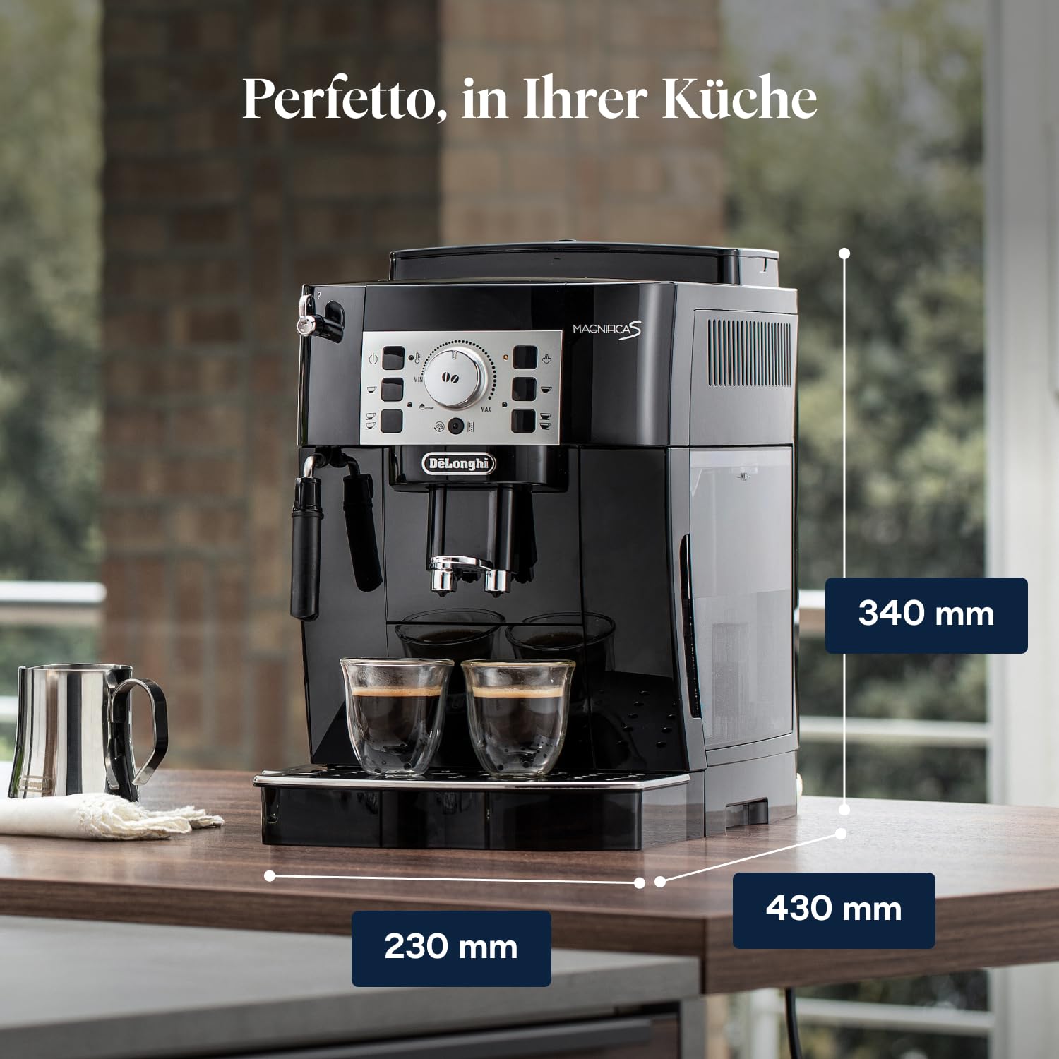De’Longhi Magnifica S - Perfetto Kaffeevollautomat mit klassischem Milchaufschäumer, Espresso- und Cappuccino Kaffeemaschine, Bedienfeld mit Tasten, Schwarz (ECAM22.110.B)